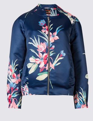 Floral Print Satin Bomber Jacket